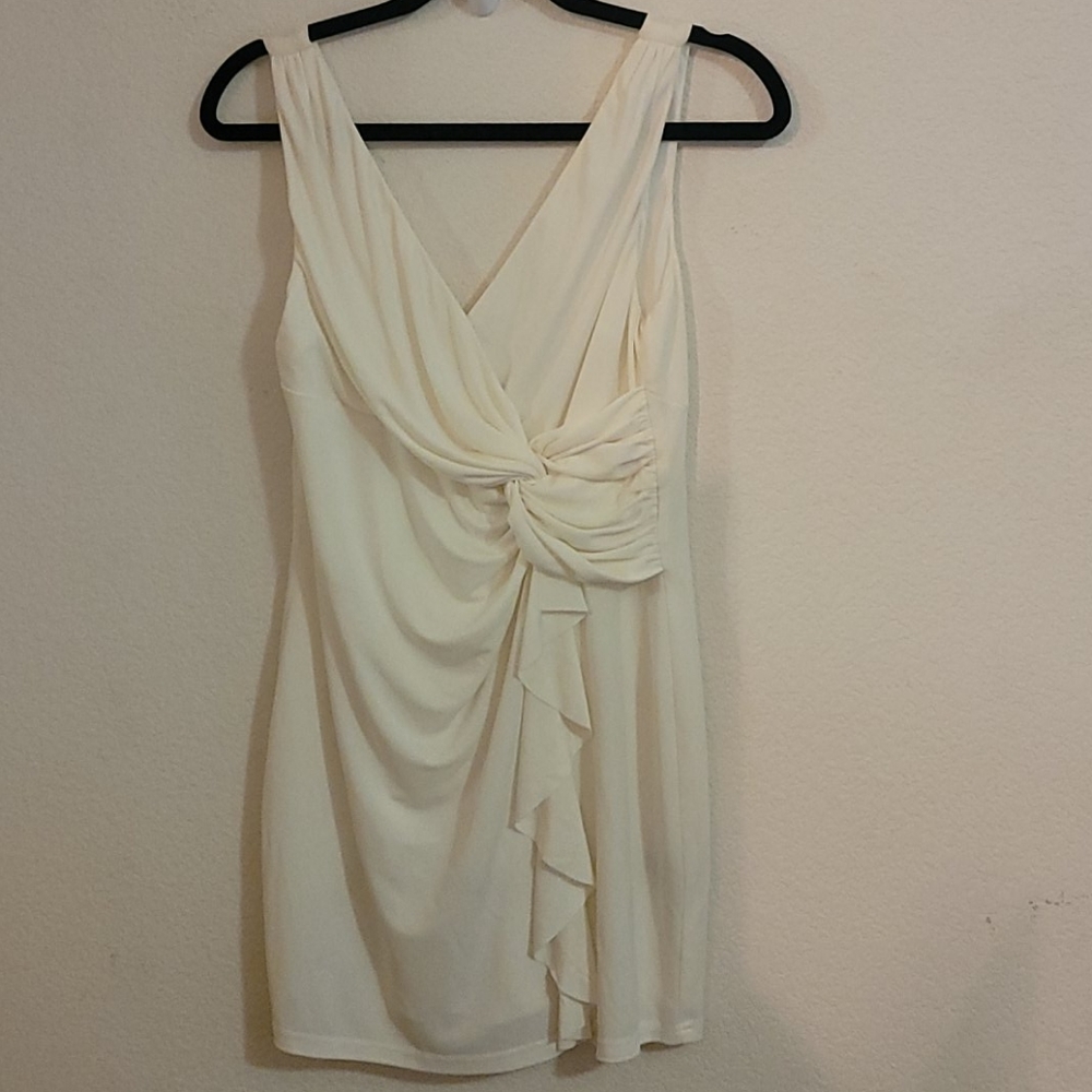 White Sleeveless dress ruched tie high waist